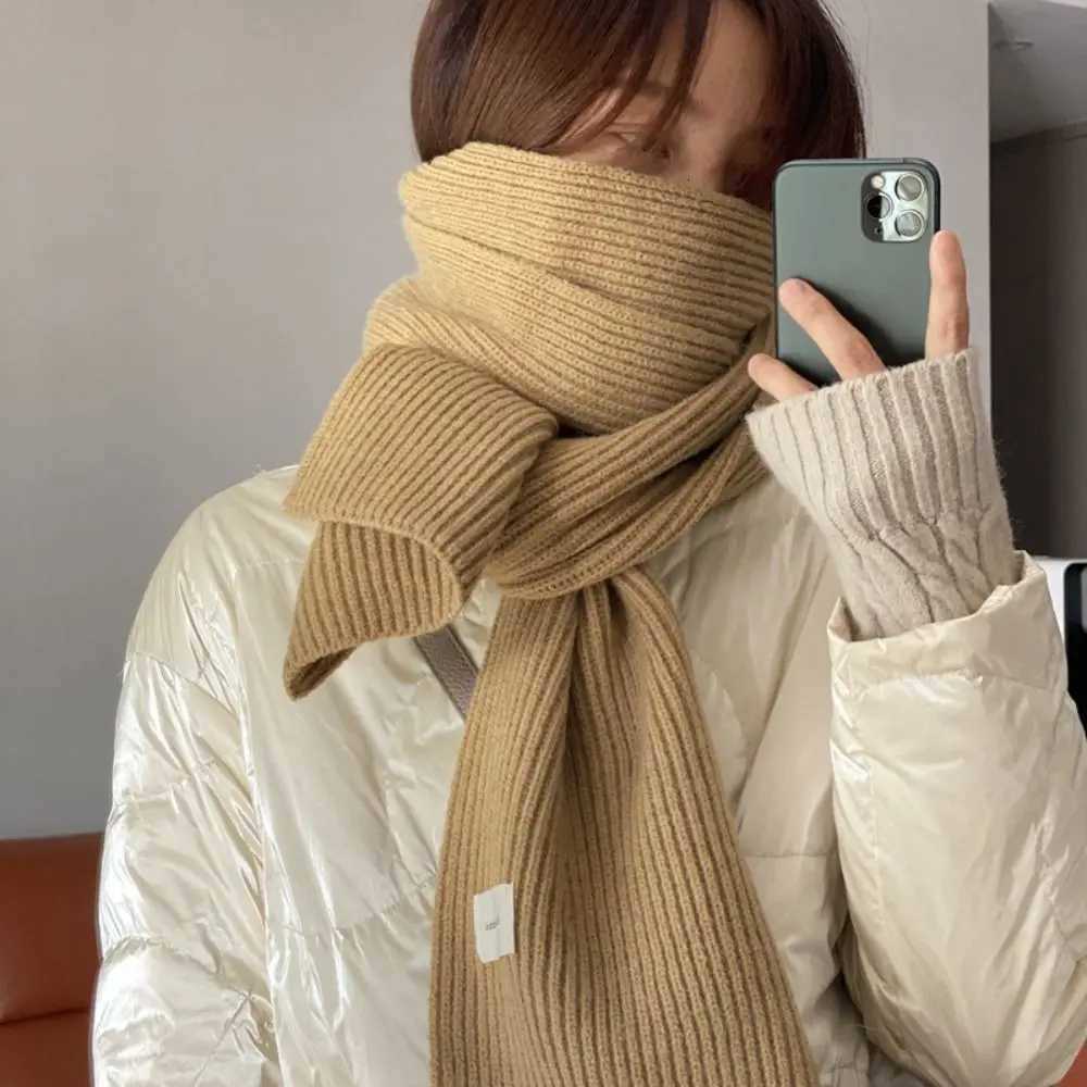 Winter Fashion Solid Color Knitted Scarf Thicken Neck Cover Women Scarf Windproof Long Scarves Women MenXJ250905