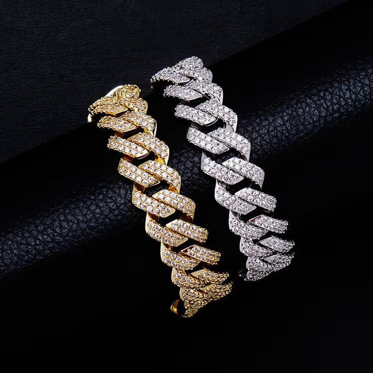 New Drop Shipping 14mm 5A Moissanite Diamond Hip Hop Jewelry Mens Prong Cuban Link Chain Necklace