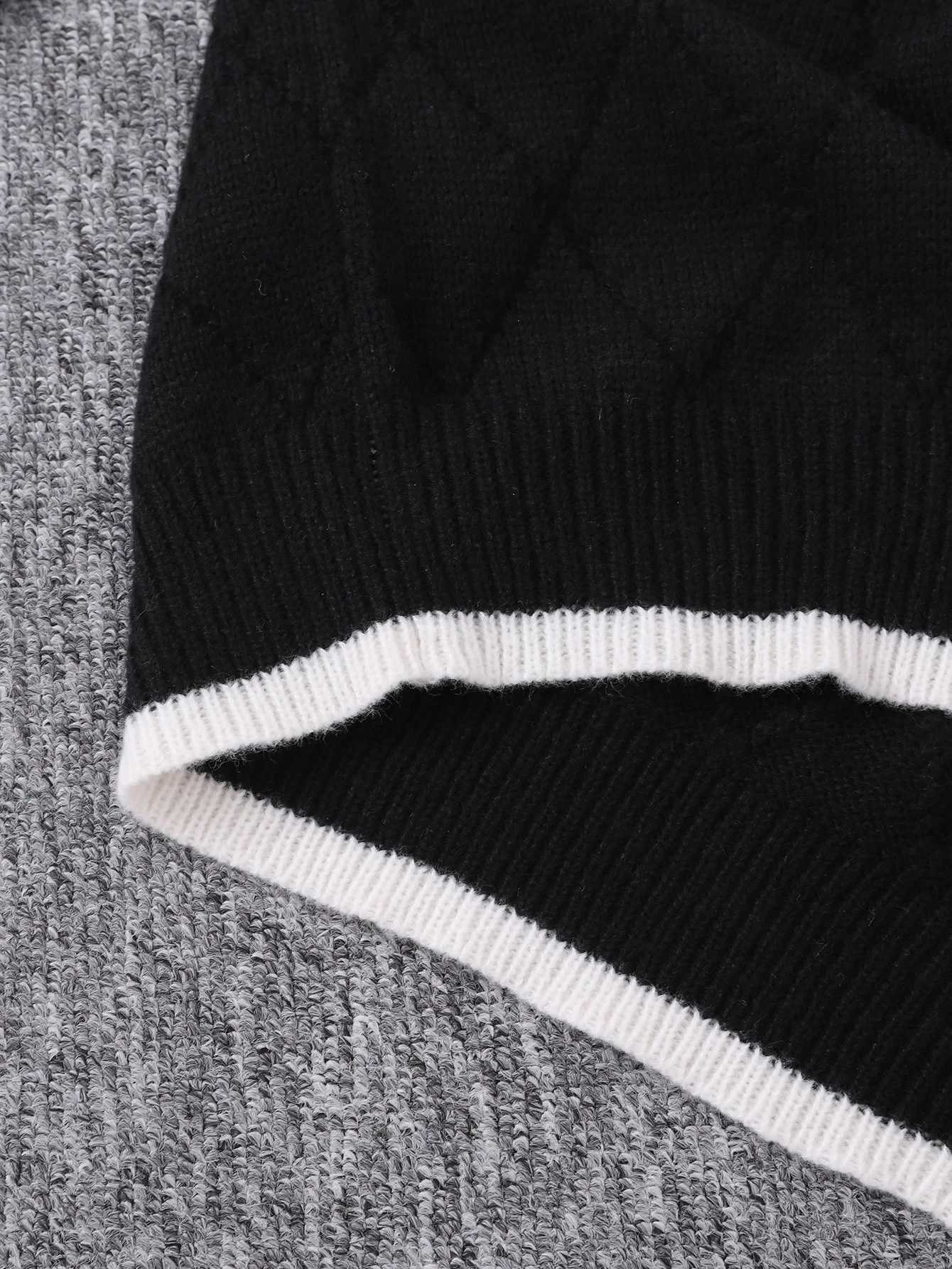 Contrast Color Plaid Pullover Sweater Casual Round Neck Contrast Color Knitted Mens Pullover Z250905