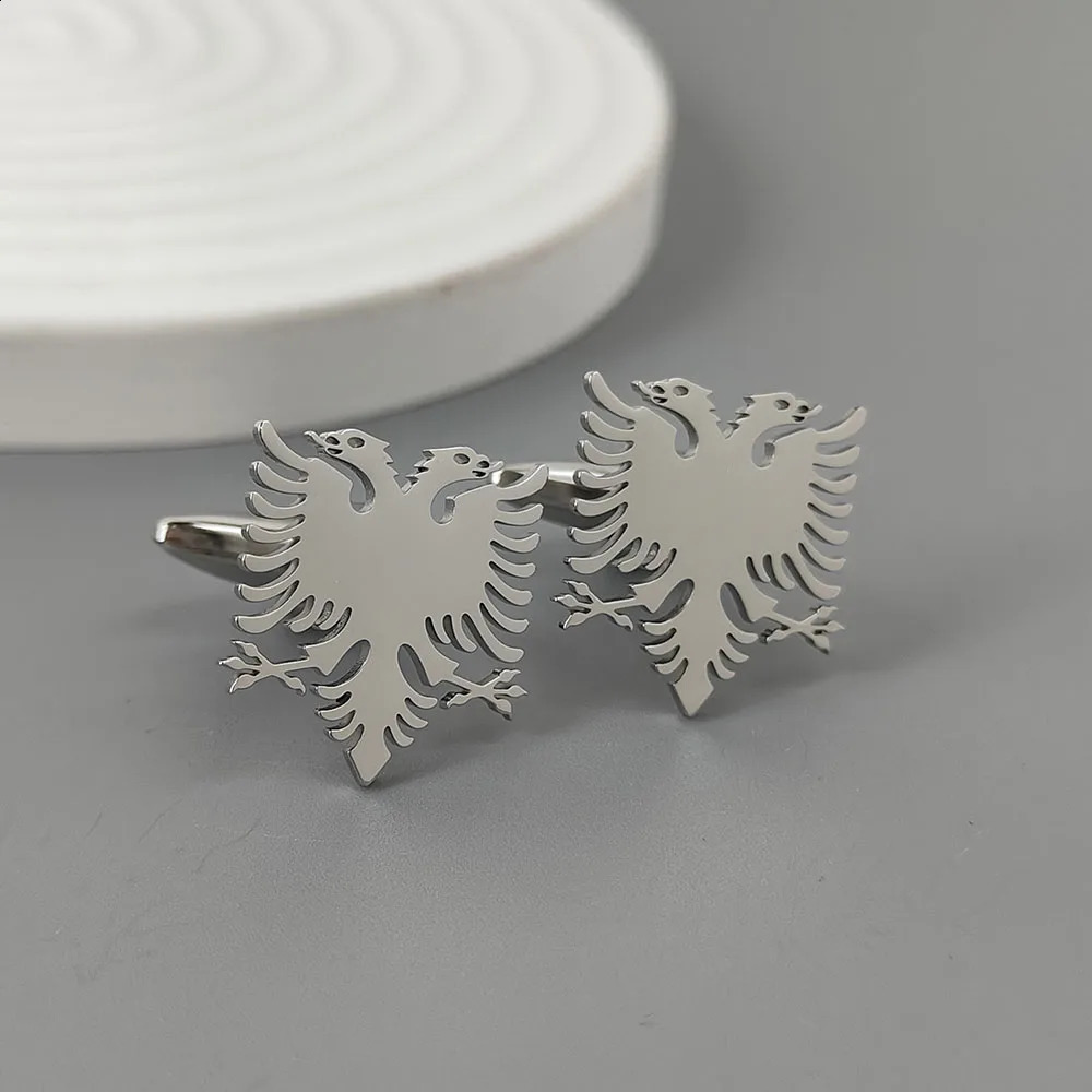 Punk Albanian Eagle Stainless Steel Gold Plated 18K Cufflinks French Shirt Buttons High Quality Waterproof Jewelry 250904