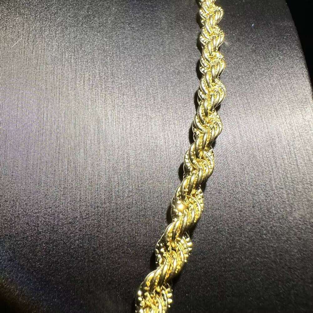 3mm-6mm Solid Rope Hip Hop Style With Custom Size Necklace 10k 14k Real Gold Chain Inlay Moissanite
