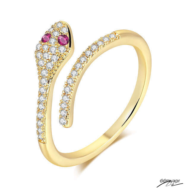 Lingyue INS Zircon Micro-Inlaid Snake-Shaped Trendy Women's Open Ddmydec Ring Gold-Plated Jewelry Ddmydec Ddmydec