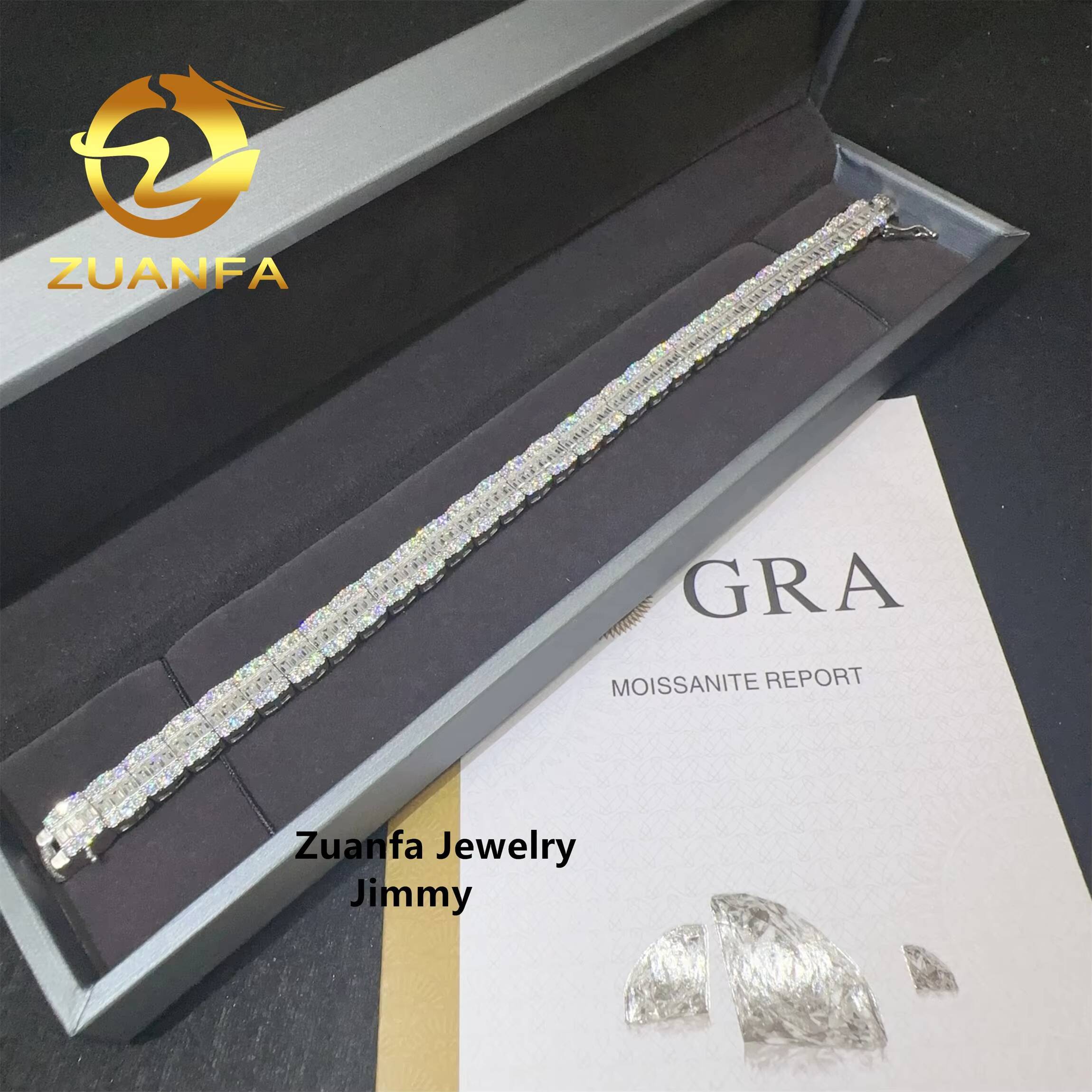 Fashion Style 85MM GRA Certificate Hip Hop 925 Silver White Color VVS1 Bgauette Moissanite Diamond Cluster Tennis Bracelet Men