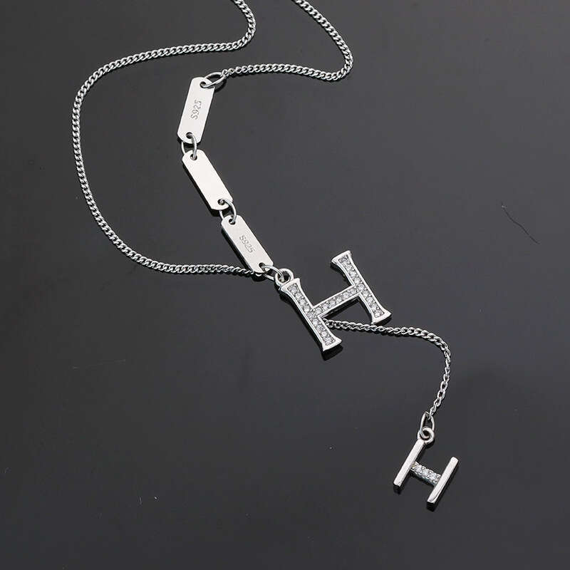 DH collections: S925 Silver H - Letter Necklace for Women - Korean - inspired Ins - style Tassel Pendant