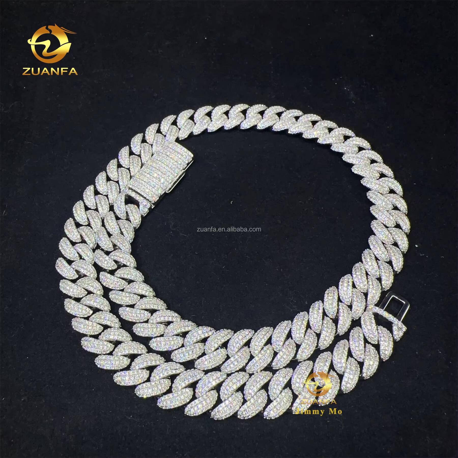 GRA Certificate Popular 925 Solid Silver 13mm Moon Shape Big Guy Buss Down Iced Out Hip Hop Moissanite Miami Cuban Link Chain