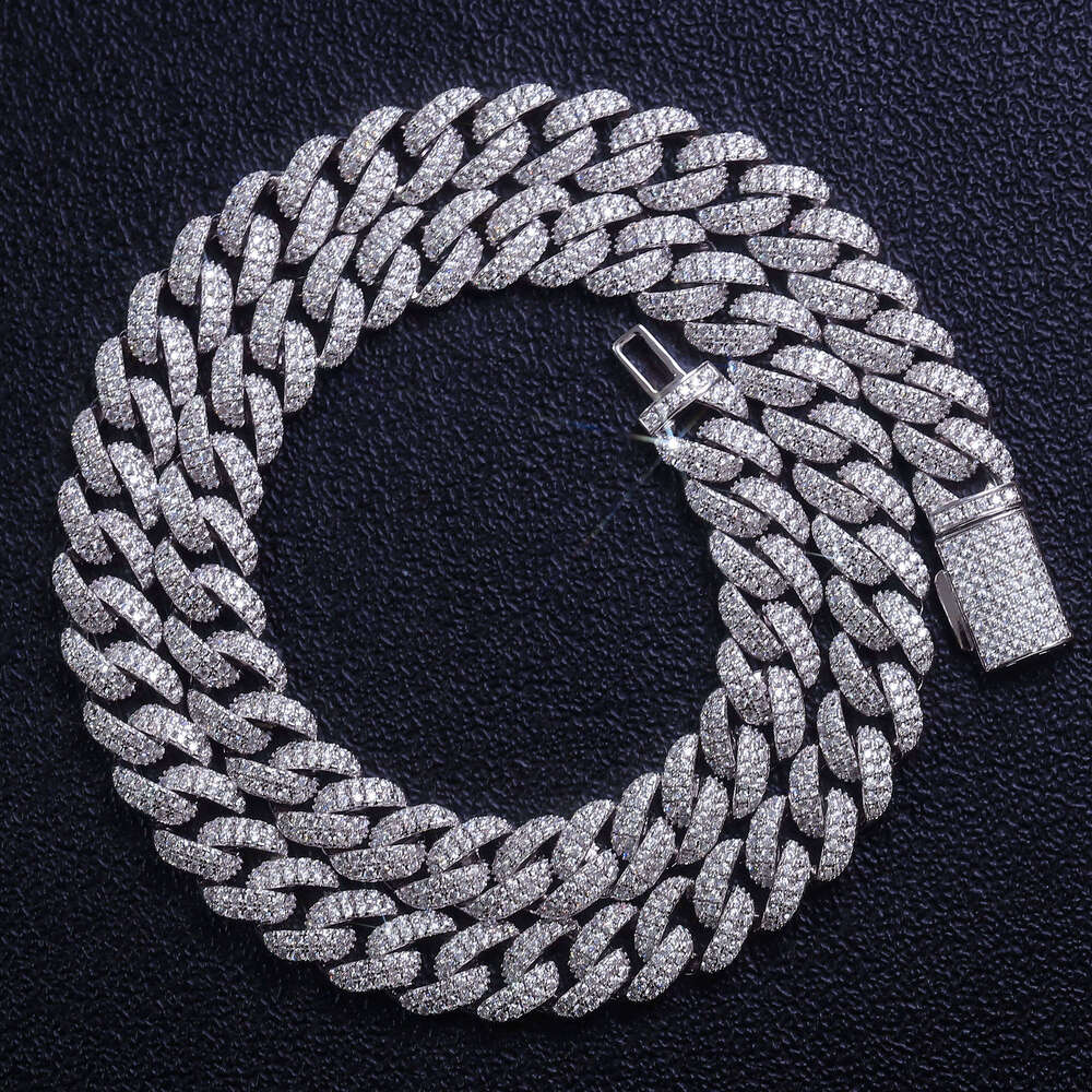 Men's Moissanite Link Chain in 7 8 9 Inch Width 10mm Sterling Sier & Gold Plated Cuban Bracelet Hip Hop Style Gift