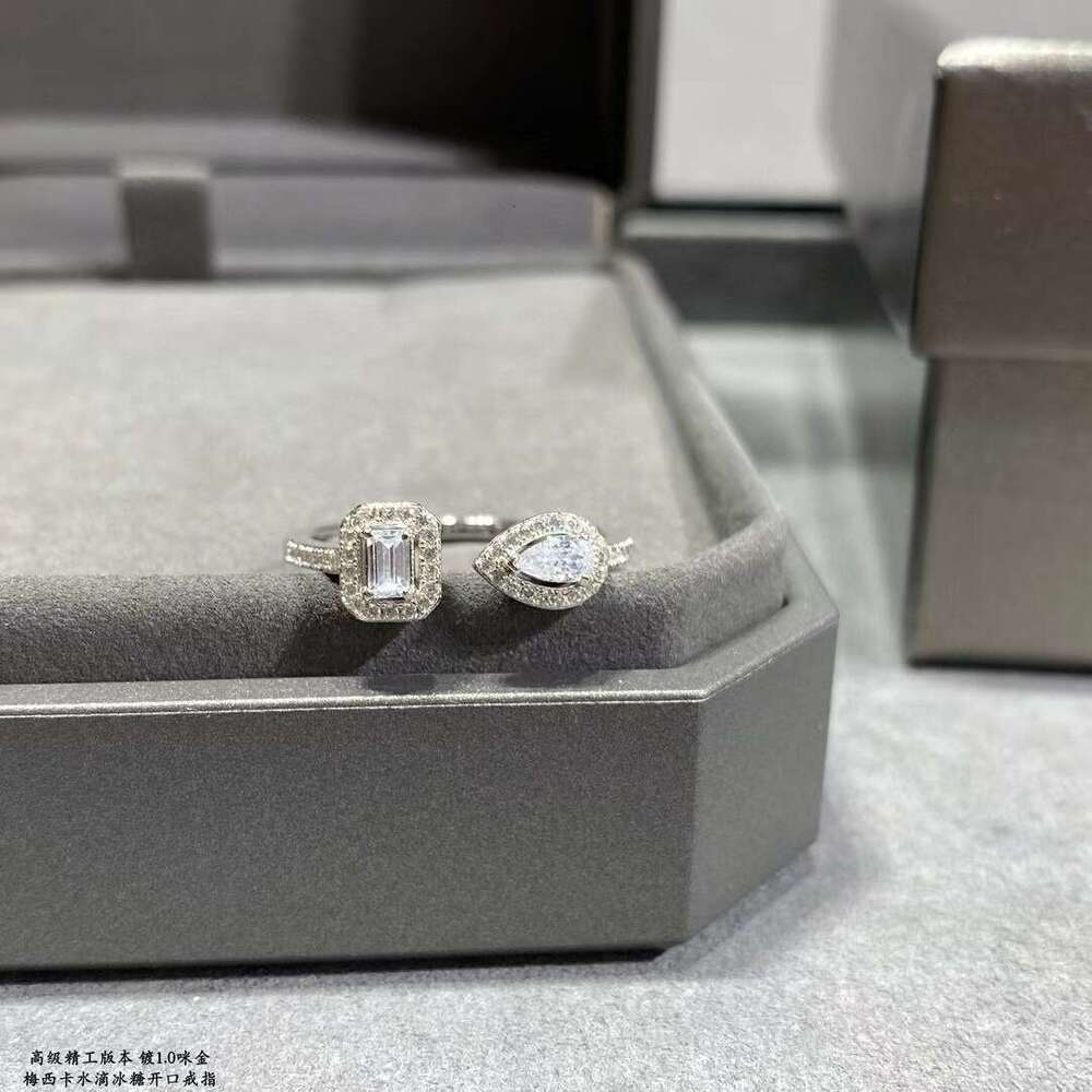 Mesi Card for Women, Water Drop Sugar Cube Full Diamond Inlaid Adjustable Fashionable Versatile Rose Gold Unisex Couple Ring