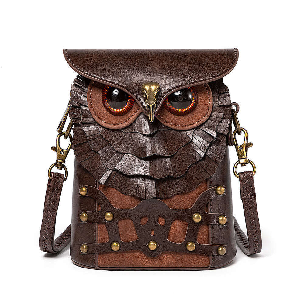 TEMU Color-Block Studded PU Leather Women's Shoulder Medieval Steampunk Owl MINI Crossbody Bag