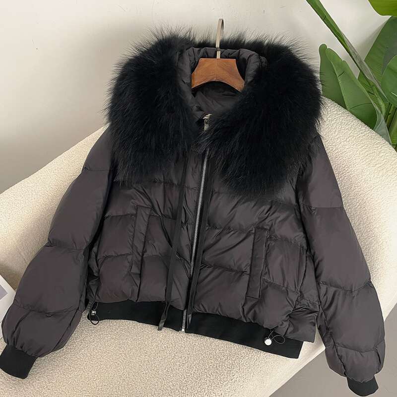 Clothing Oversized Raccoon Fur Collar Winter Women's Short Thickened White Duck Down Jacket Flat Coat Designer Clothes Women