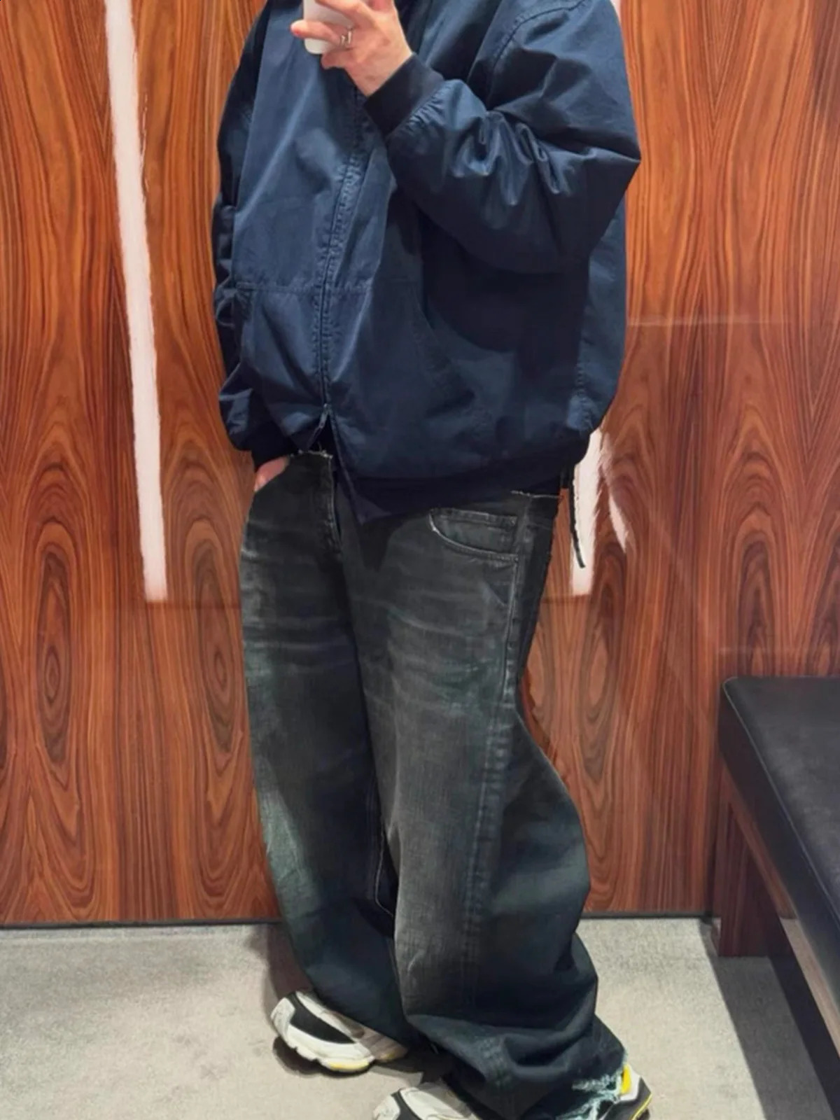 MIJKO Mens Cotton Casual Black Blue Loose Straight Jean CUTUP Pants 250823