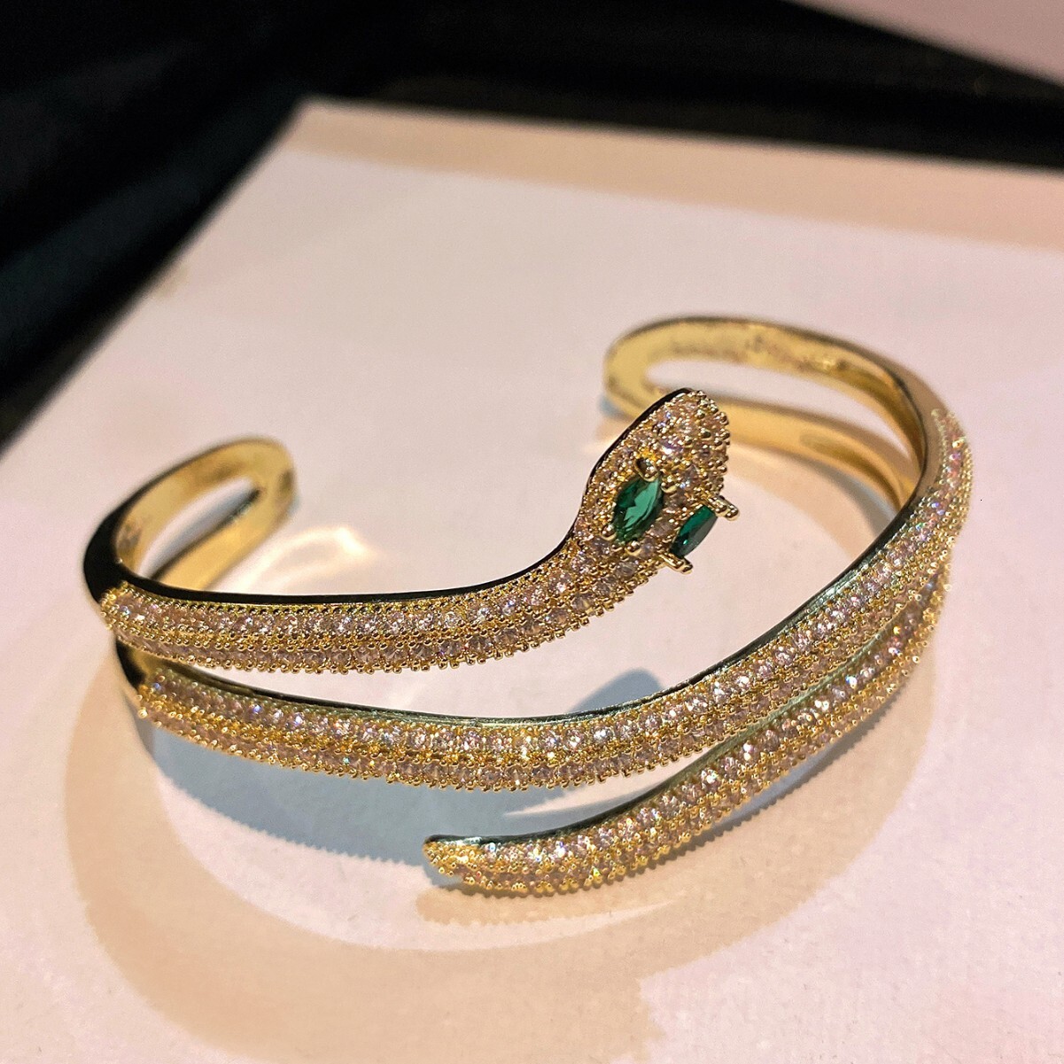 Luxury Brand Designer Jewelry Trade Simple Diamond-Studded Snake-Shaped Bracelet Personality Geometric Gold Snake Bracelet Women's Party Festival