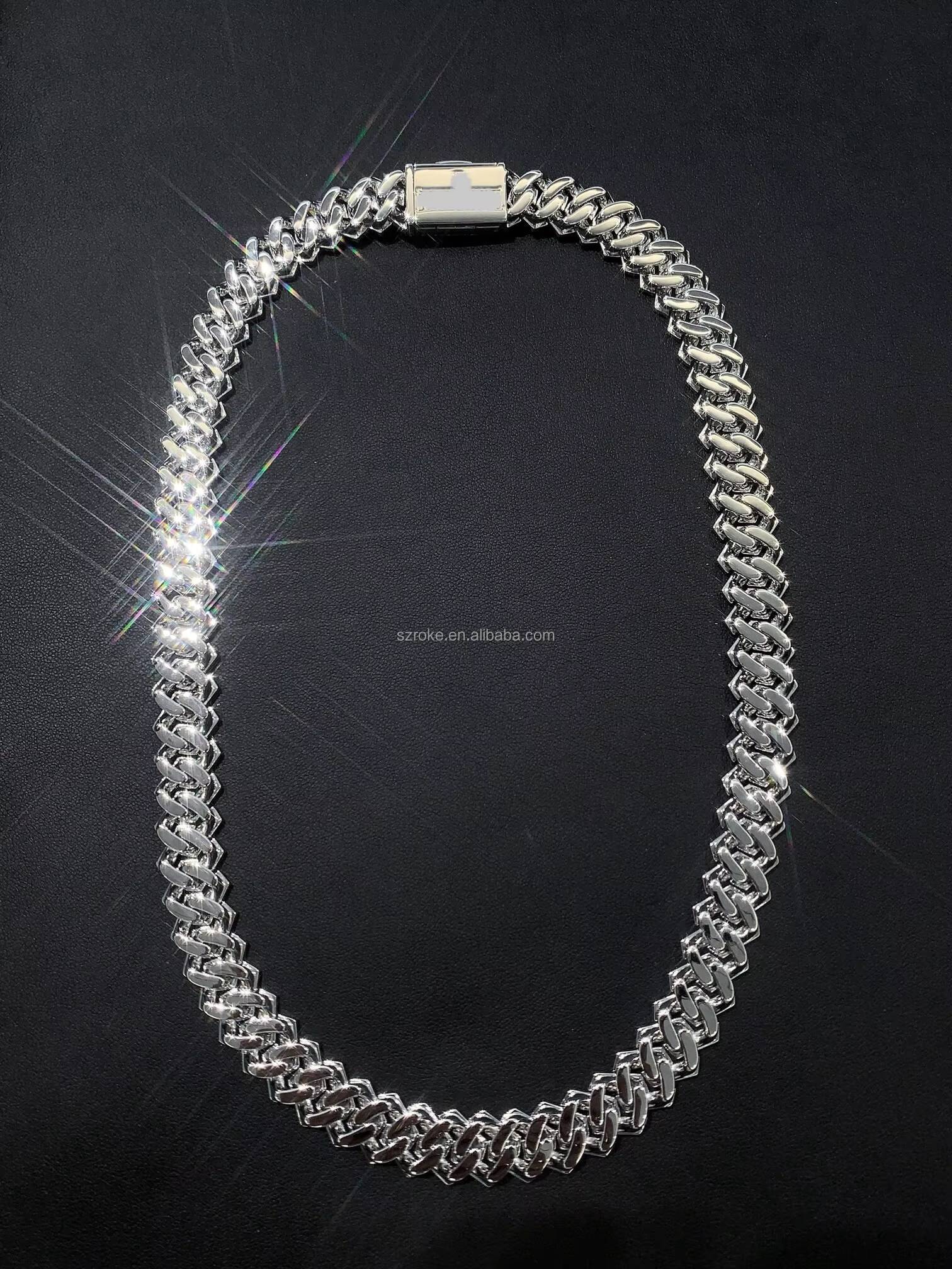 VOAINO Full Pave Cuban Chain Round Brilliant Cut Simulated Diamonds 18K White Gold Plated Hiphop Link Necklace Unisex Gift