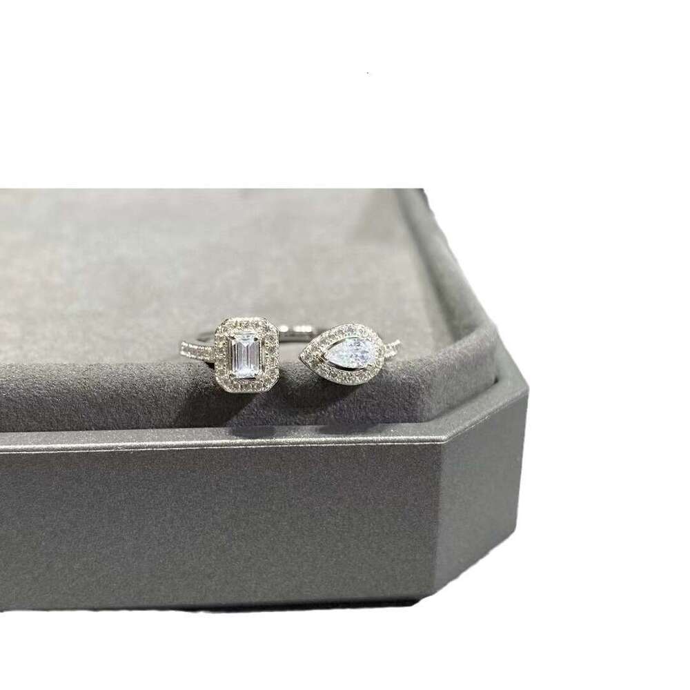 Mesi Card for Women, Water Drop Sugar Cube Full Diamond Inlaid Adjustable Fashionable Versatile Rose Gold Unisex Couple Ring