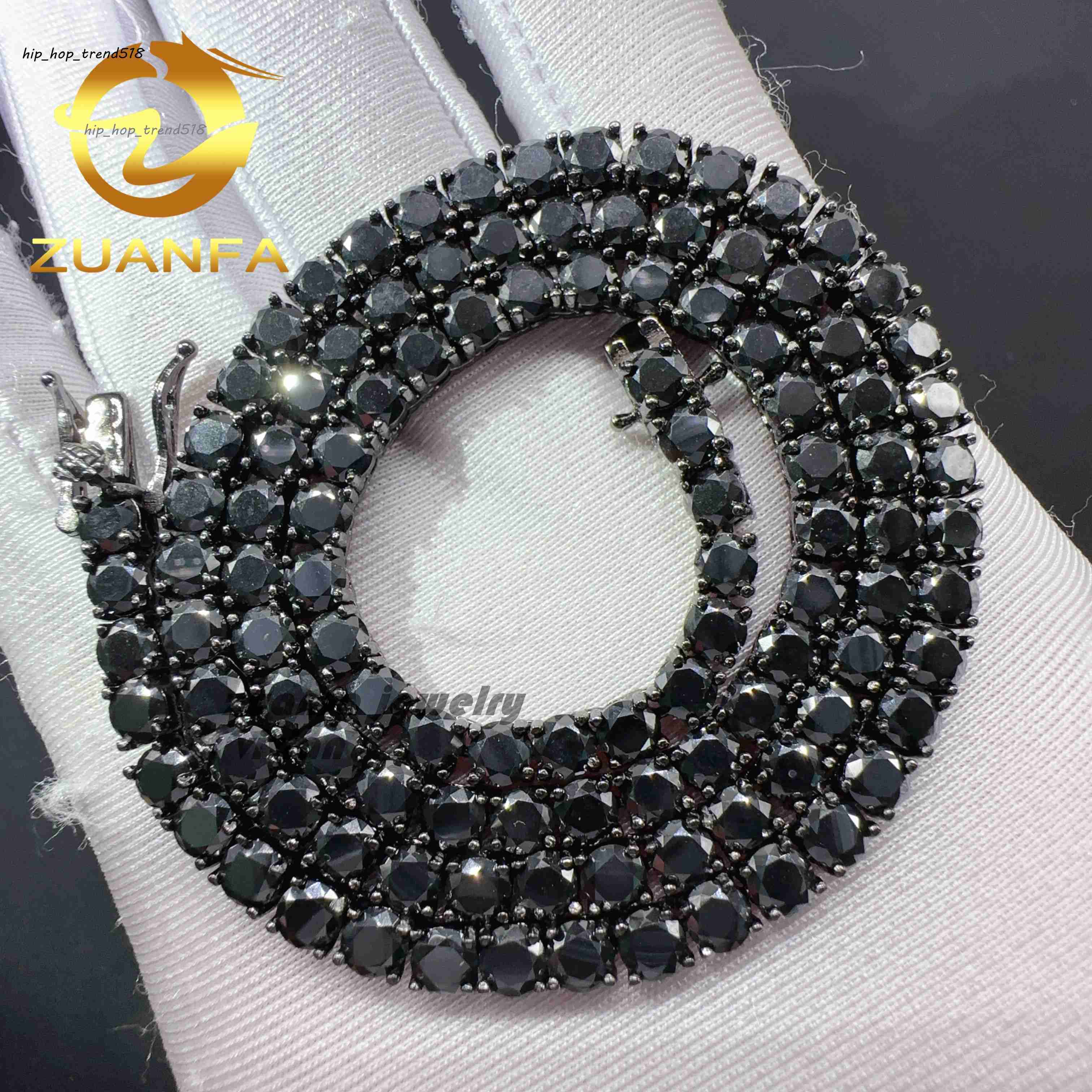 Factory Price 925 Sterling Silver 18k Gold Plated Luxury Hip Hop Black Moissanite Tennis Chain