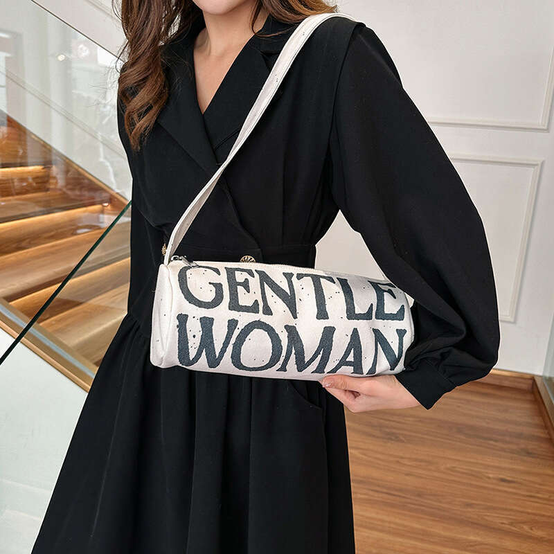 Gentle Designer Bags Woman Textured Letter Cylinder 2025 New Pen Holder Canvas Casual Colorful Shoulder Bag