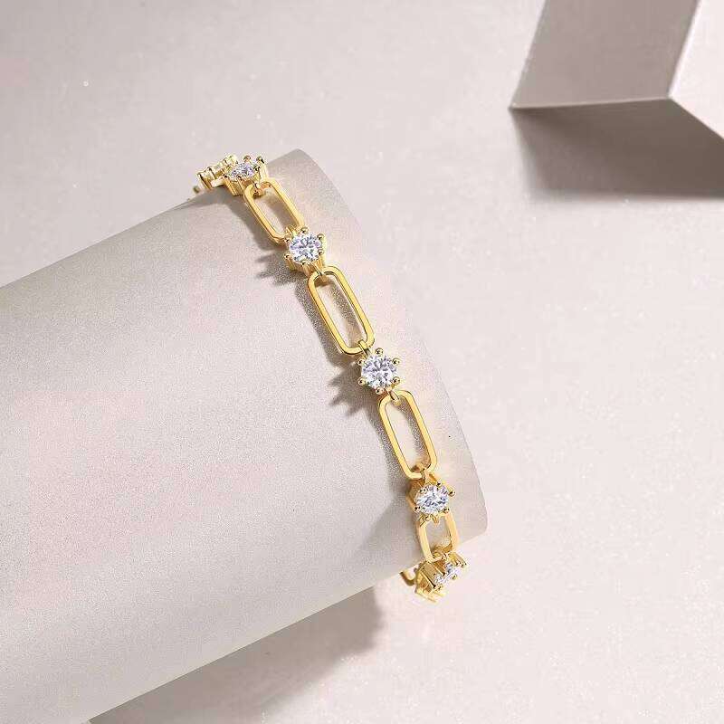 Sier & Gold Plated Moissanite 4mm Sparkling Stones Tennis Chain Bracelet