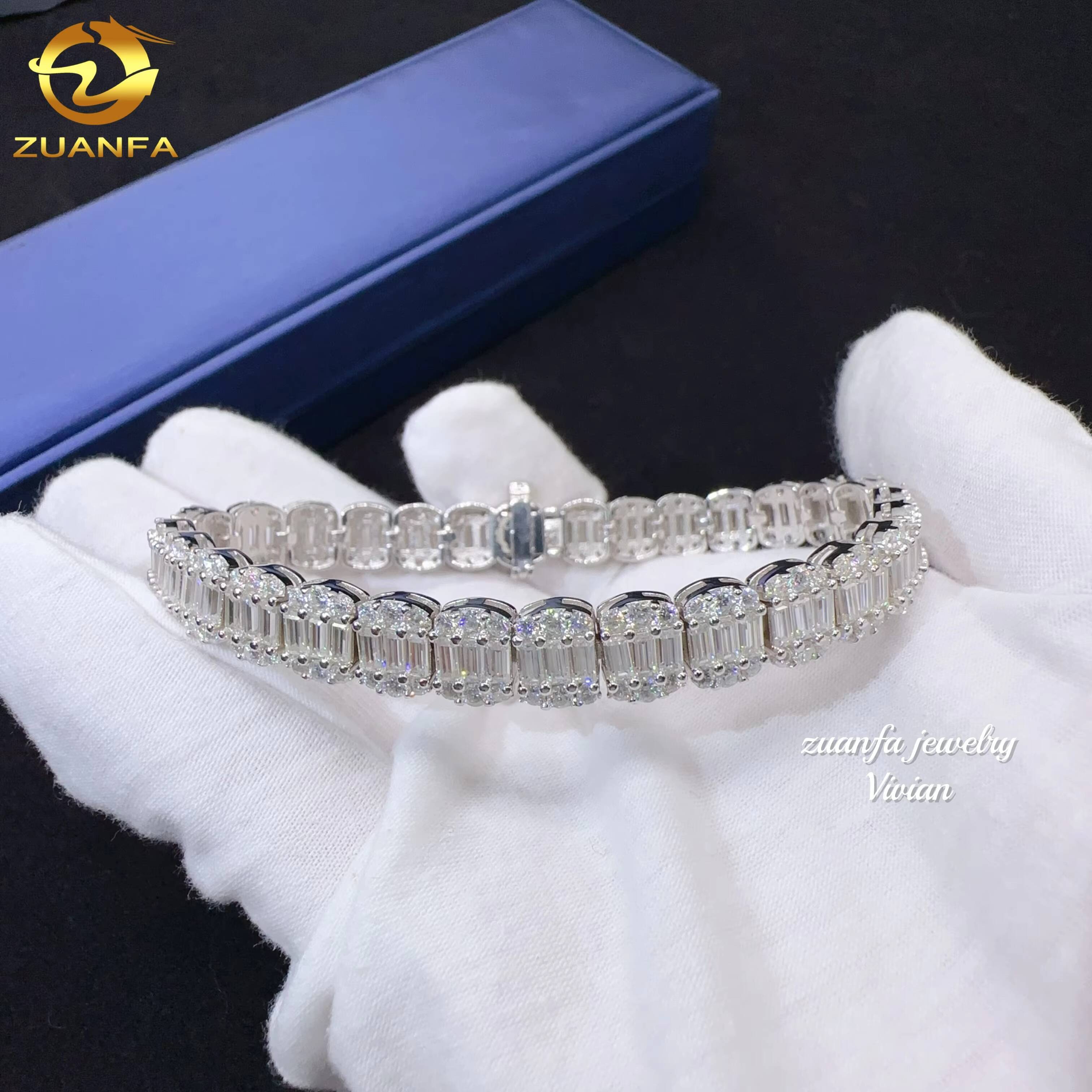 Lab Diamond Hip Hop Iced Out Fashion Fine Jewelry Sterling Silver 925 Vvs Moissanite Jewelry Cuban Link Chain Bracelet Men