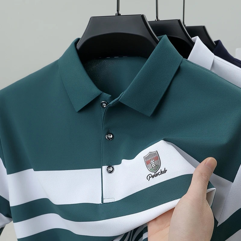 High quality fashion striped short sleeve polo shirt mens y embossed n summer breathable Tshirt golf top 250905