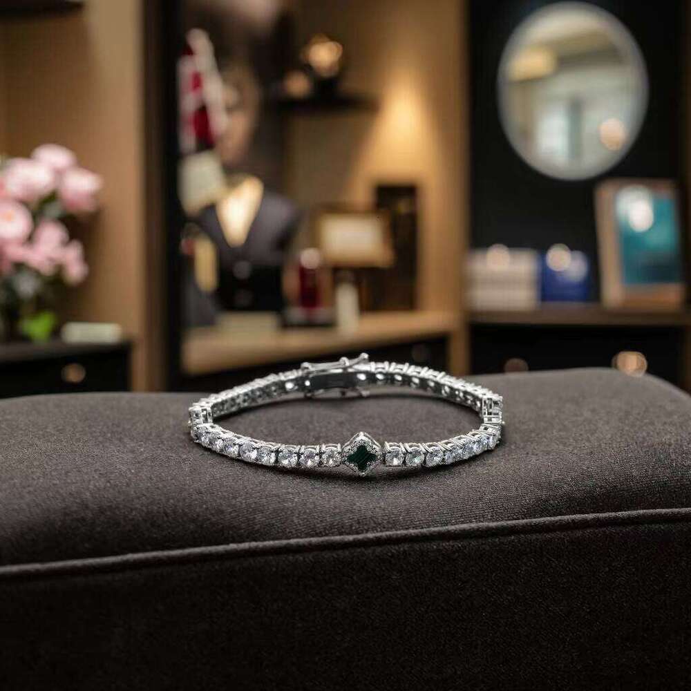 Elegant Women's Moissanite Tennis Chain Bracelet Exquisite Four-Leaf Clover & Flower Design Fashion Jewelry Gift