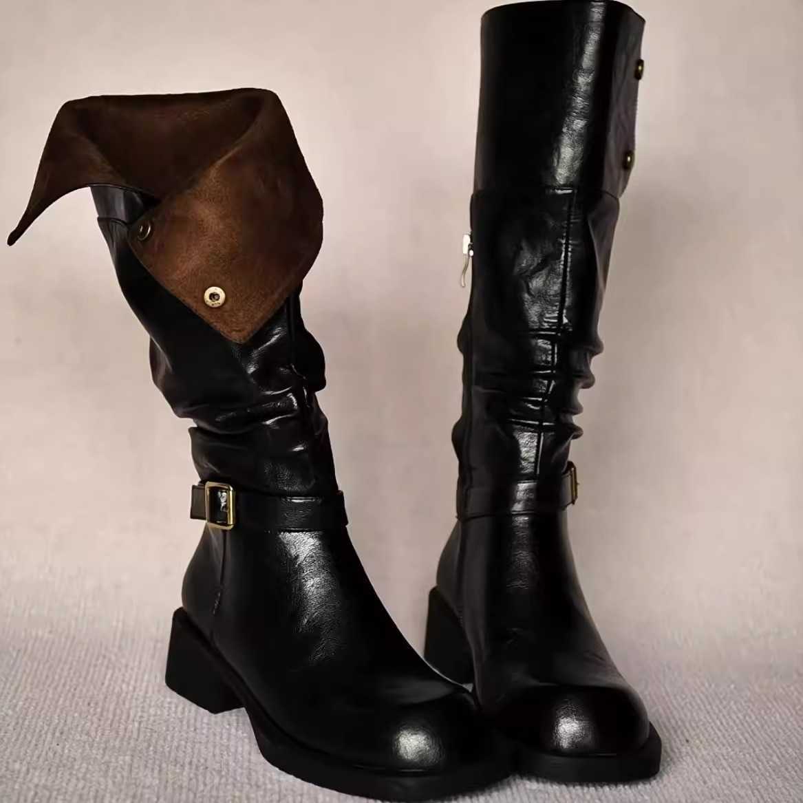 Cowhide Version 2025 Winter New ThickSoled Fashion Boots Reversible High Boots Belt Buckle Riding Boots Long Boots L250905