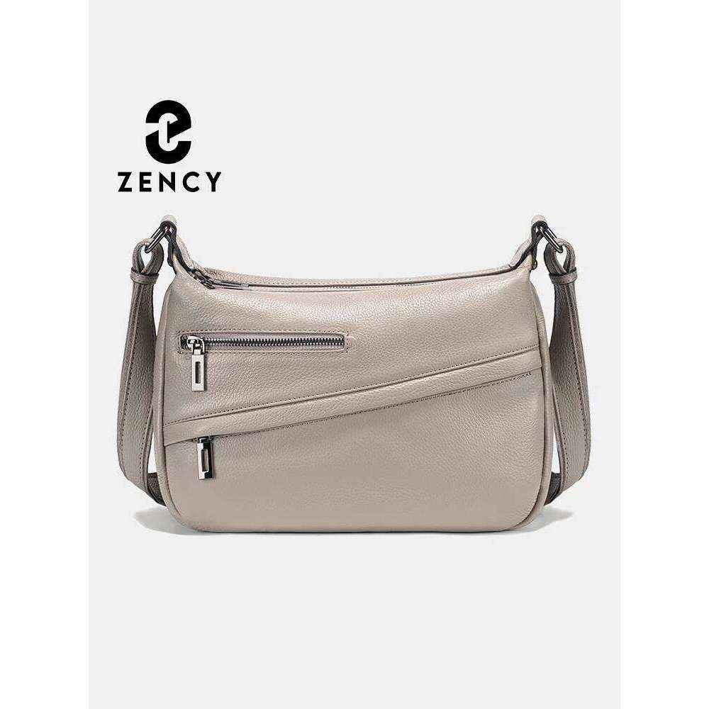 Zency 2025 Women's Khaki Genuine Leather Shoulder Bag Large Capacity CoffeeBlack Bucket Handbag Simple Stylish Messenger Shopper