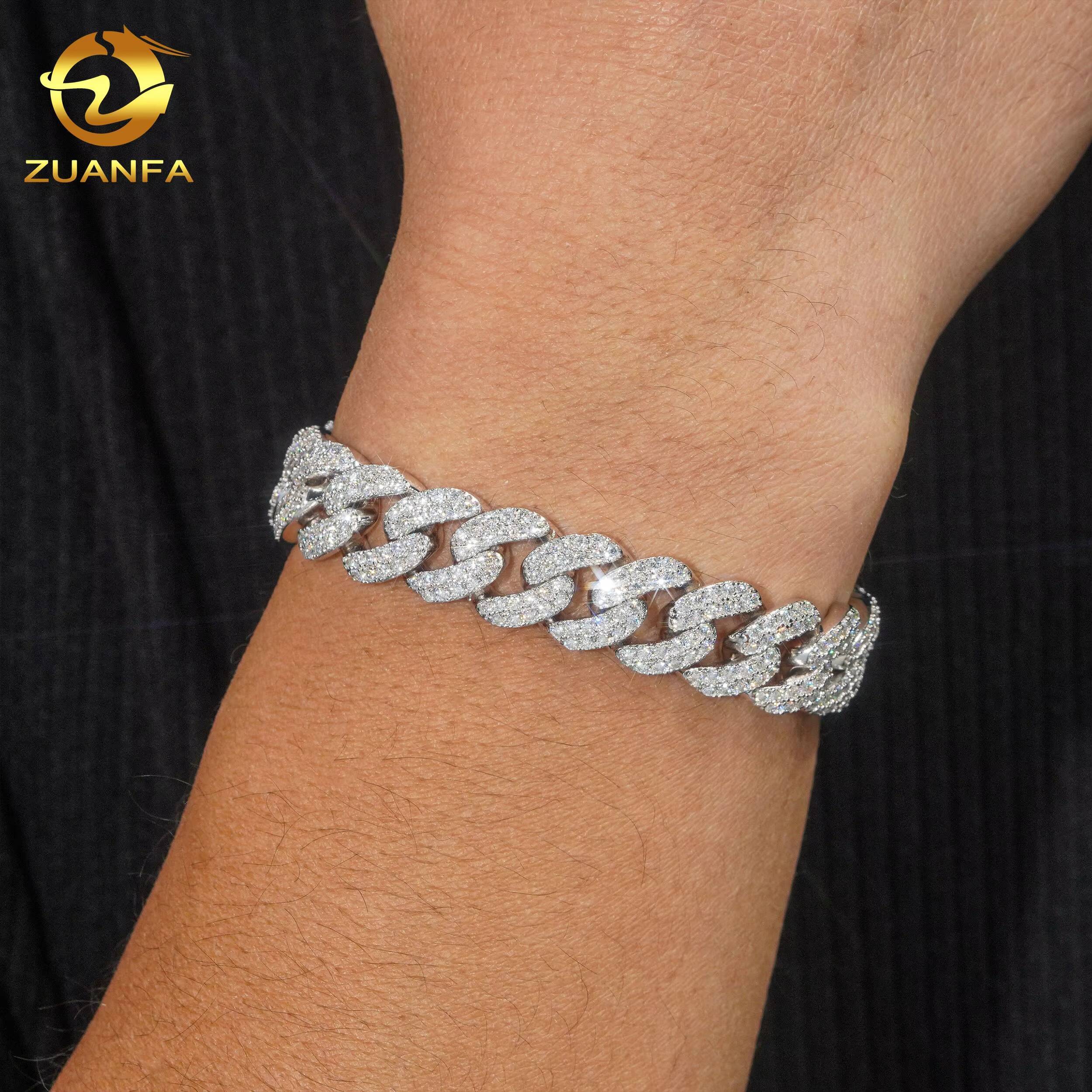 Top Quality VVS Diamond Solid 925 Silver Two Row 13MM Moissanite Cuban Link Bracelet