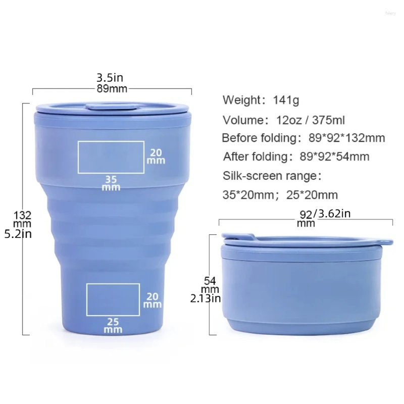 Water Bottles 375ml Folding Coffee Cup Silicone With Lid Collapsible Cups Foldable Reusable Portable Travel Tumbler Dining Z260202