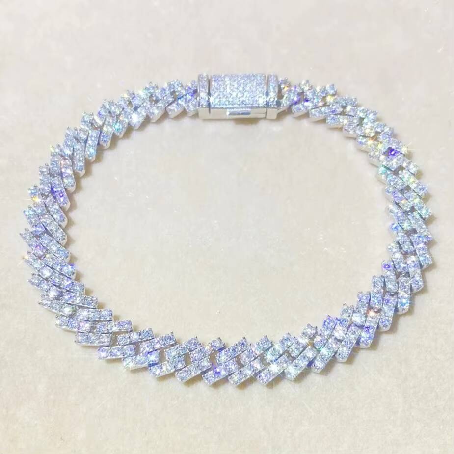 High Quality 925 Silver 14K White Gold Necklace Chain VVS Moissanite Diamond Iced Out Hip Hop Style Cuban Chain IGI Certified