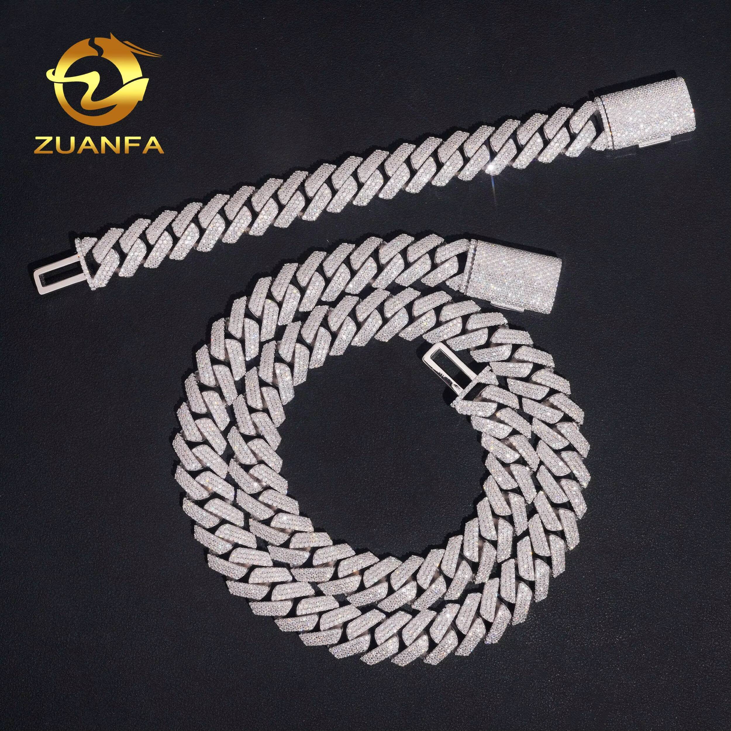 Pass Diamond Tester Hip Hop Iced Out Mens 15mm 3 Rows Stone Moissanite Miami Cuban Link Chain