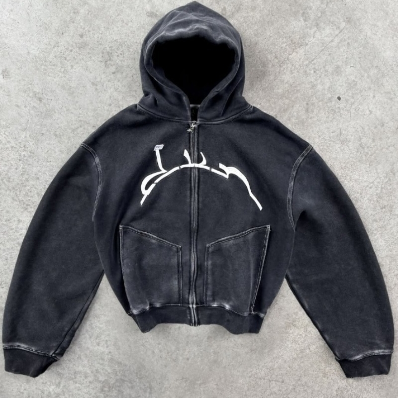 Y2K American High Street Washing Zipper Hooded Sweater Retro Harajuku Fashion Loose Top Clothing for Men and Women 250904