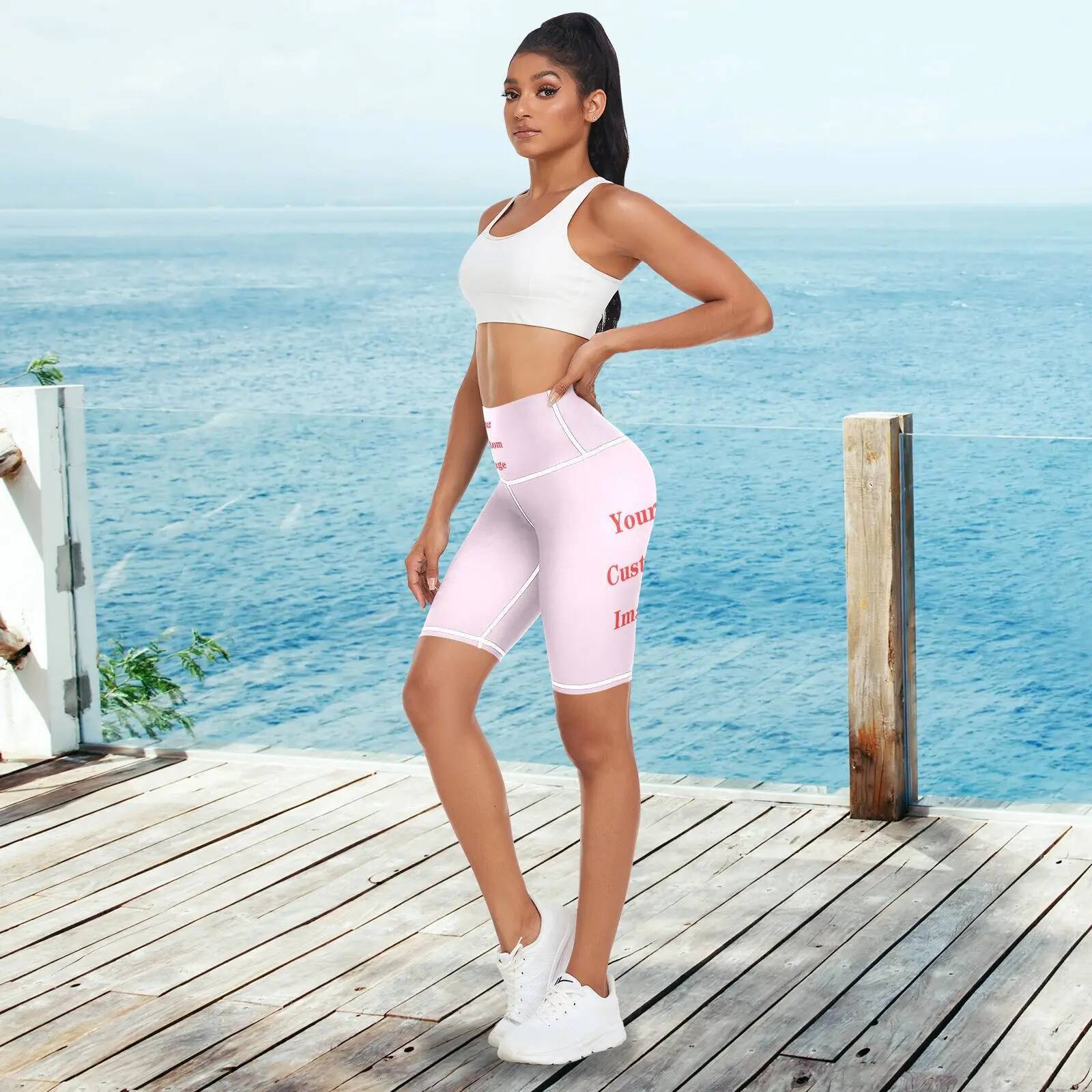 Gym Jogging Running Shorts Custom image Women High Waist Lifting Push Up Tight Sports Pocket Fiess Yoga Short Pant