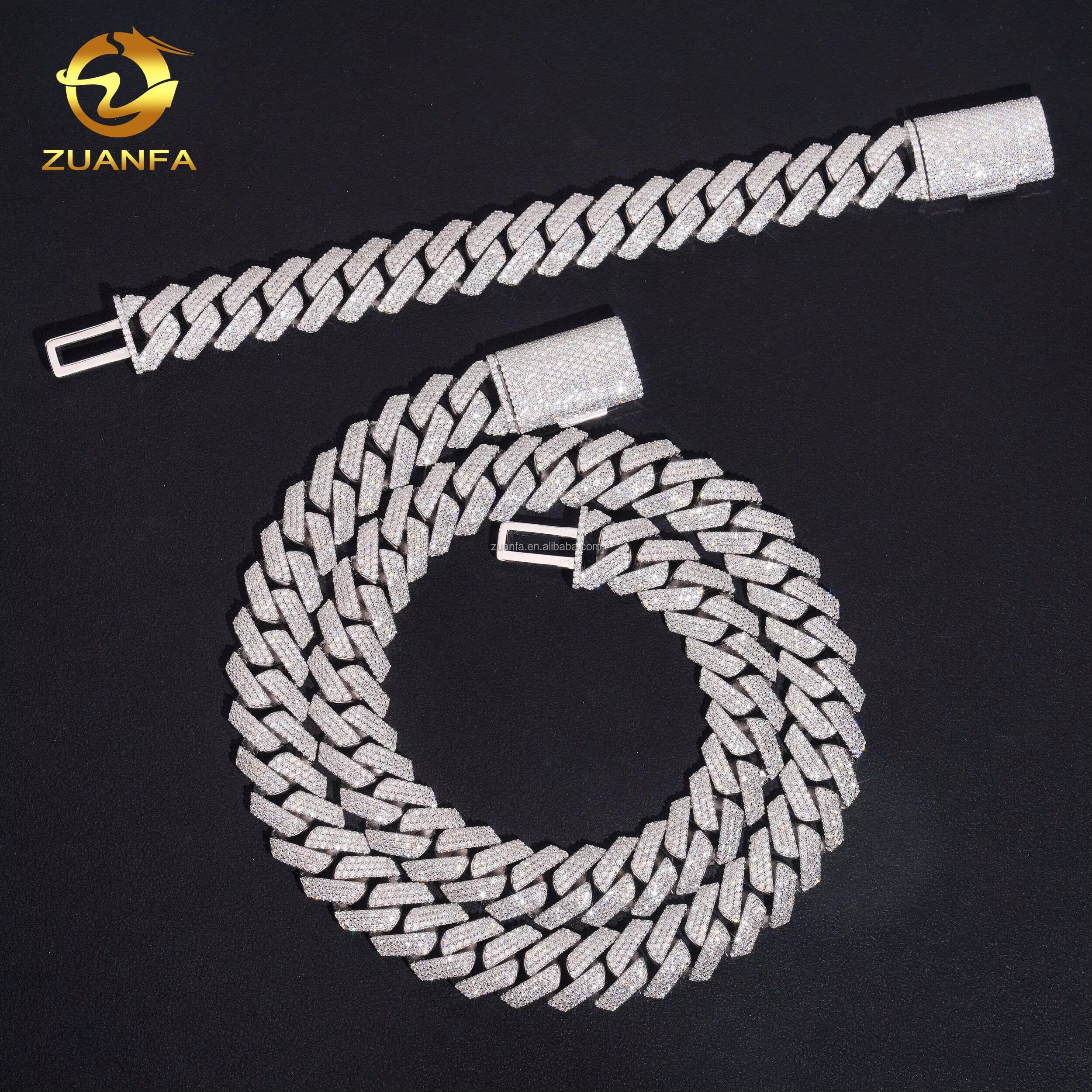 Ship in USA Warehouse Stock 15mm 3Rows 925 Solid Silver Heavy Hip Hop Iced Out FL Moissanite Diamond Miami Cuban ChainBracelet
