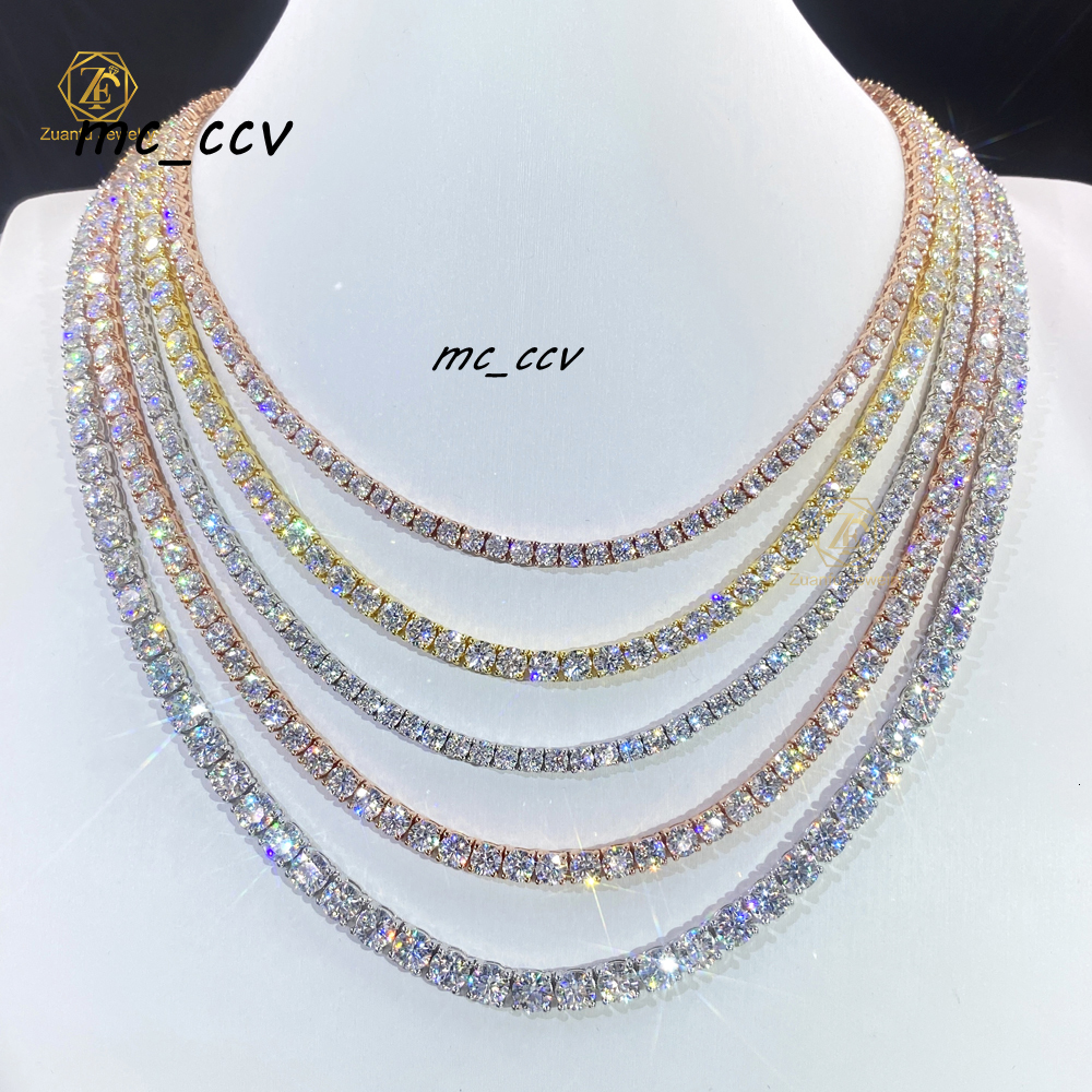 Factory Direct Hip Hop Style Mens Tennis Chain Necklace Cheap VVS 925 Sterling Silver Iced D Color 2mm 65mm Moissanite Diamond