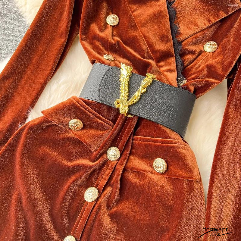 Casual Dresses Autumn Elegant V-Neck Veet Dress Women Long Sleeve Fashion Metre Buttons Split Sheath ddmyday Bodycon Office Party Pencil Vestidos