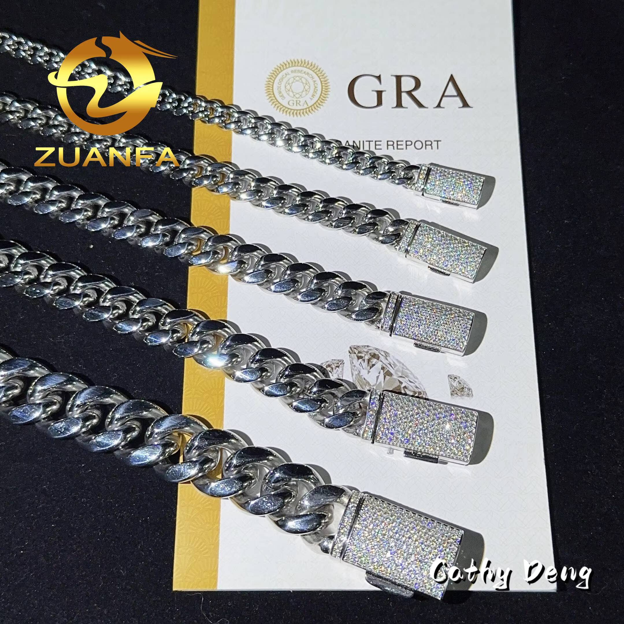 Wholesale Price 925 Silver Hip Hop Jewelry 8mm 10mm 12mm Miami Cuban Link Chain With Moissanite Clasp Cuban Necklace Bracelet