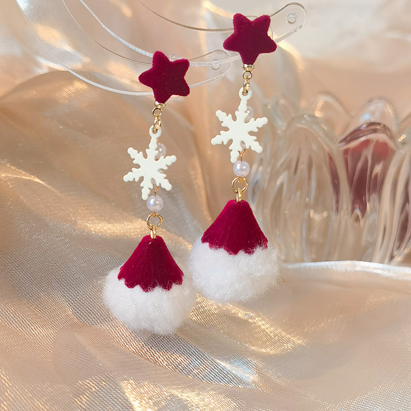 New Trendy Christmas Tree Earrings For Women Santa Claus Snowman Drop Earrings Five pointed star earring bow long earrings Jewelry Girls Christmas Gif
