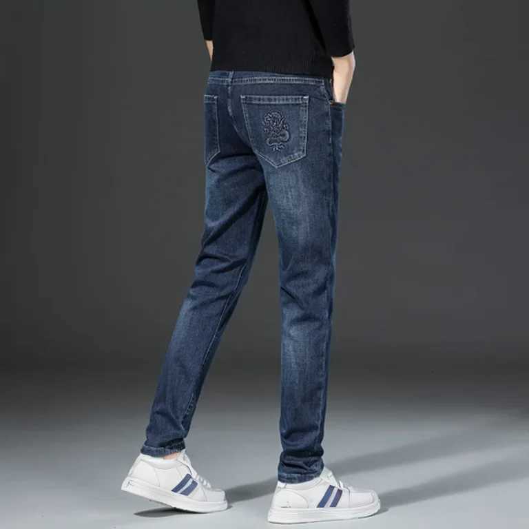 Men Straight Slim Fit Jeans Small Embroidered Trendy Brand Jeans Casual Occasions Cotton Material Spring Autumn Style W250905