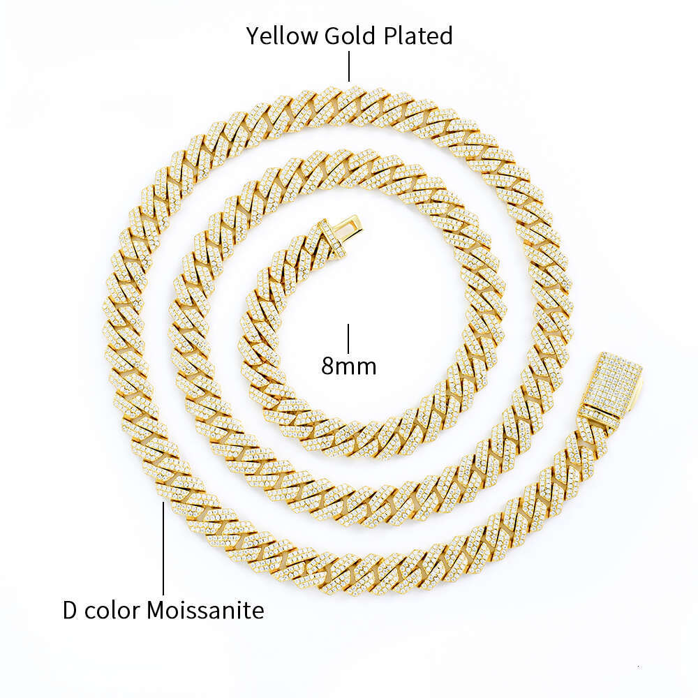 Men's Sterling Sier Hip Hop Jewelry Vvs Iced Necklace 8-20mm Gra Certified Mossanite Moissanite Dia Cuban Link Chain