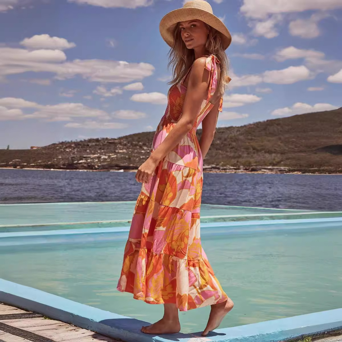 French HighEnd 2023 Spring Summer Womens New Sexy Printed Strap Dopamine Outfit Dress