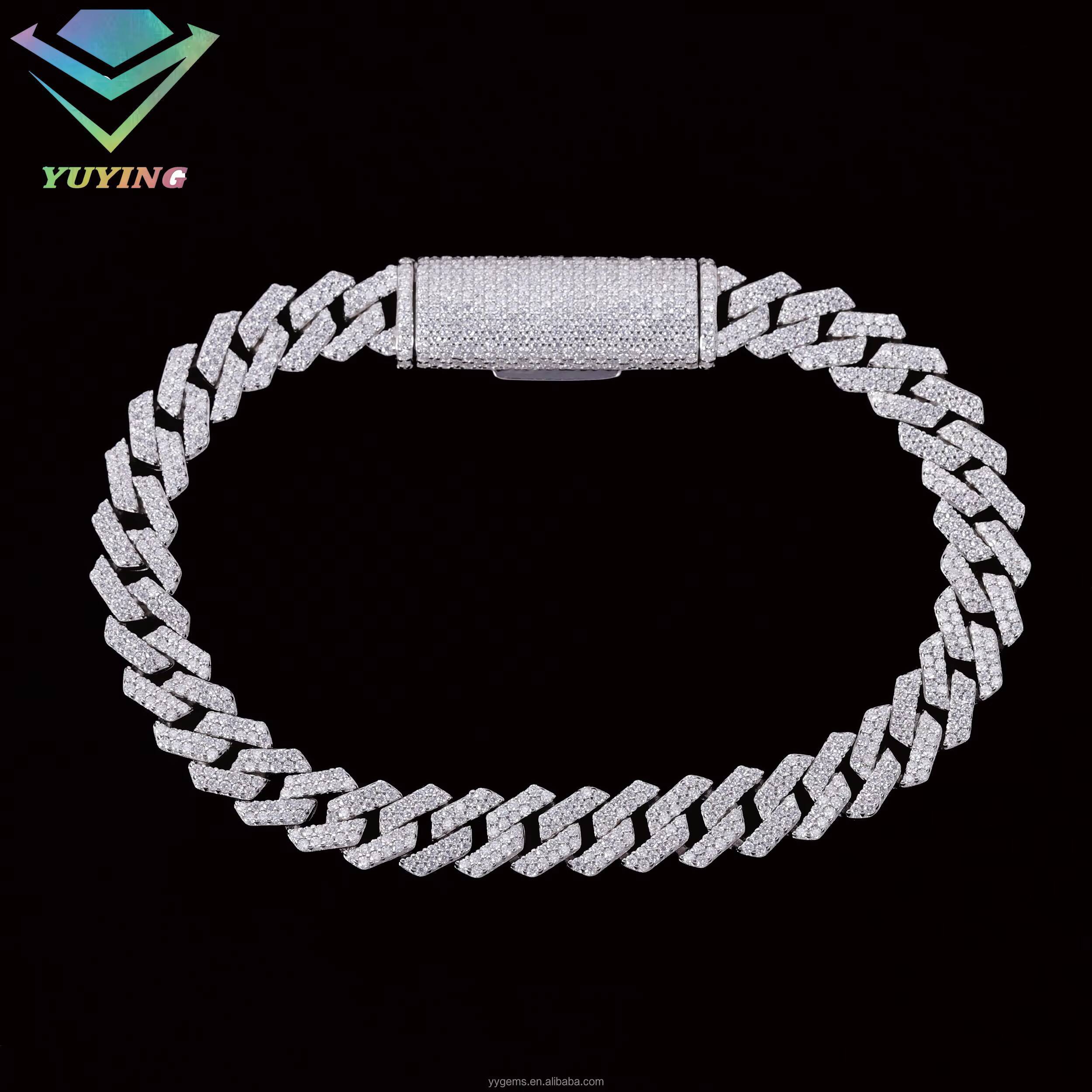 Men Women RTS Fashion 2Rows 8MM Wide Cuban Bracelet VVS Moissanite Diamonds 925 Silver Cuban Links Chain Bracelet Jewelry