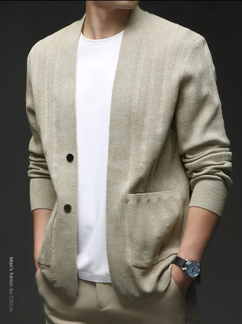 Spring and Autumn Sweater Knitted Mens Solid Color Business Leisure Versatile cardigan Coat 250905
