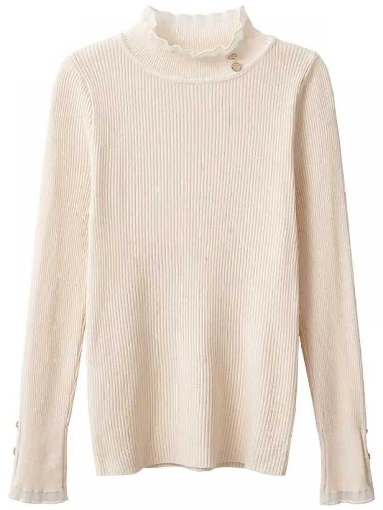 2025 Knitted Women Sweater Oneck Button Pullovers Spring Autumn Basic Sweaters for Female Pullover Slim Solid Bold Lace Tops Z250905