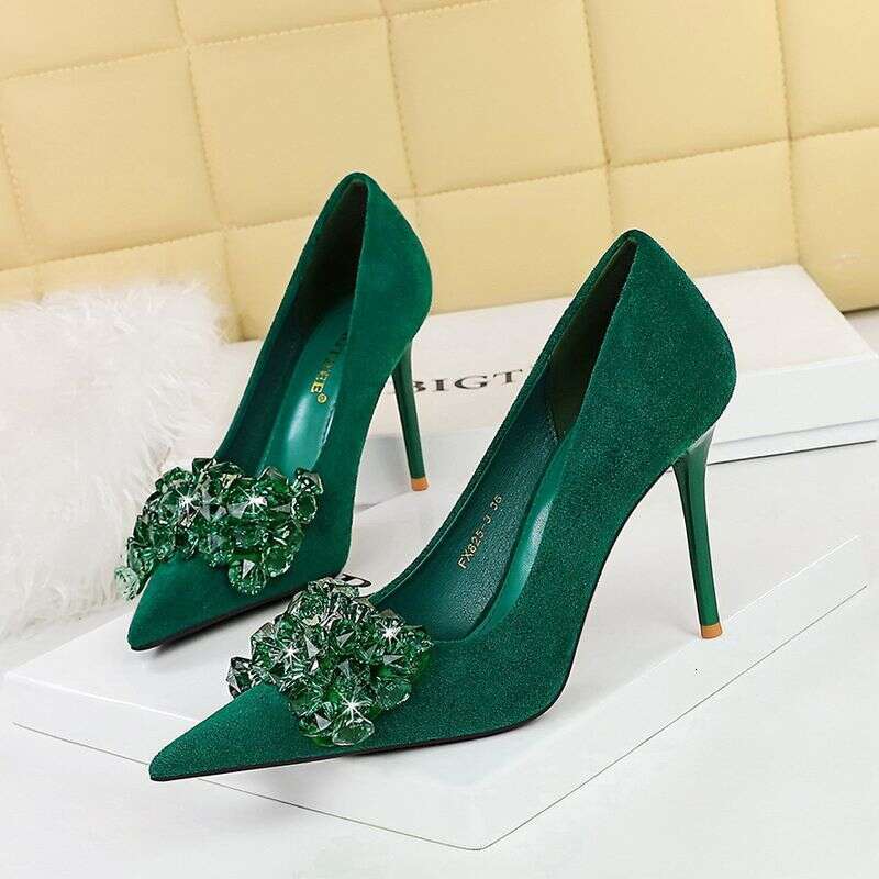 Banquet High Heels Women's With Thin Heels, Suede, Shallow Mouth, Pointed Water Dia Bow Single Shoes