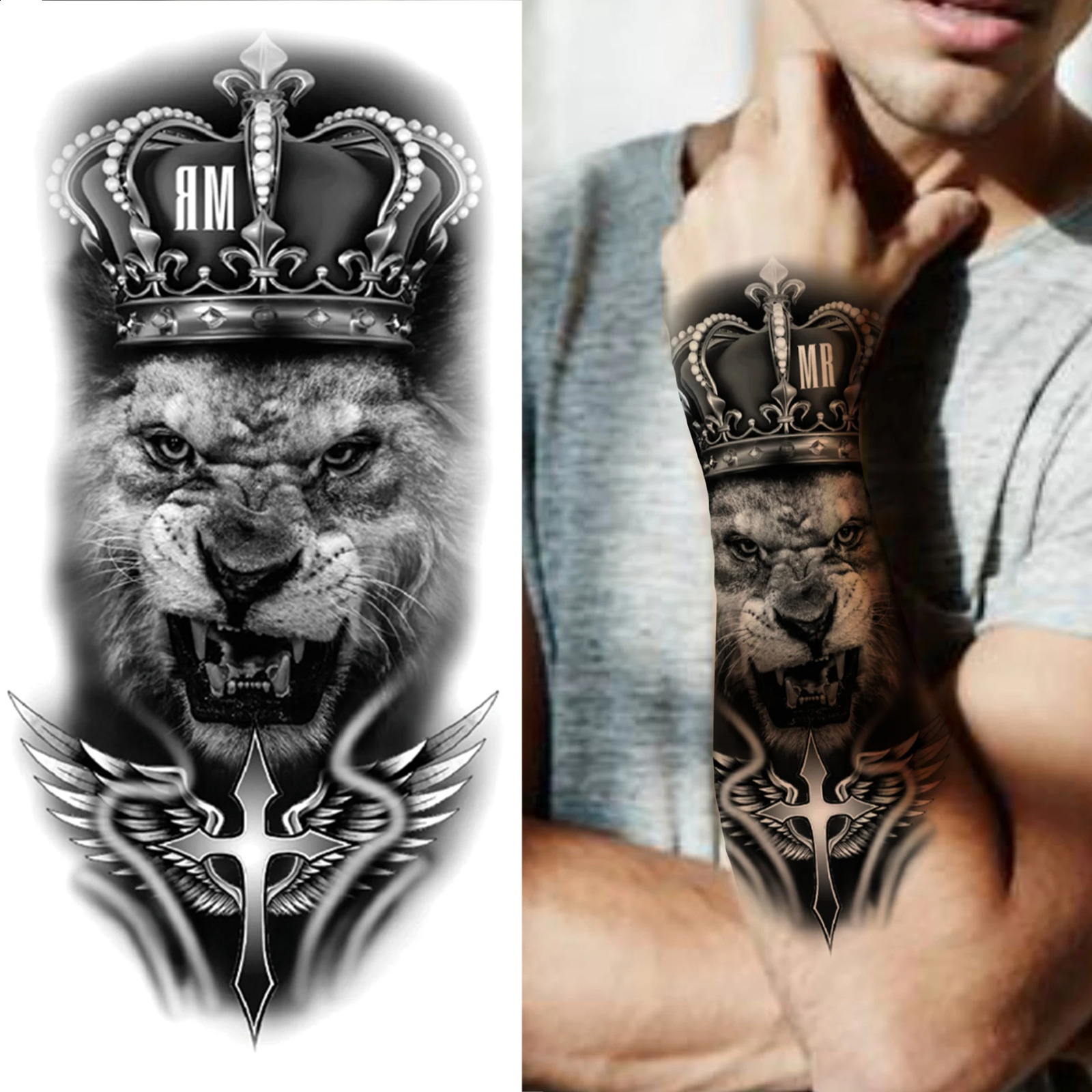 Waterproof Temporary Tattoo Sticker Forest Lion Tiger Bear Flash Leopard Wolf Crown Body Art Arm Tatoo Men 250825