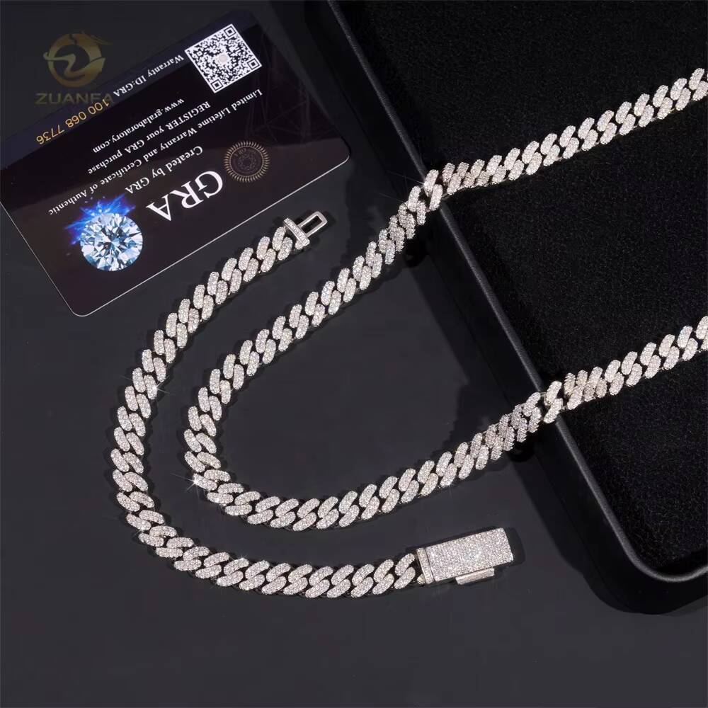 Pass Diamond Tester Best Selling 925 Sterling Silver Hip Hop Two Row Moissanite 8mm Cuban Link Chain