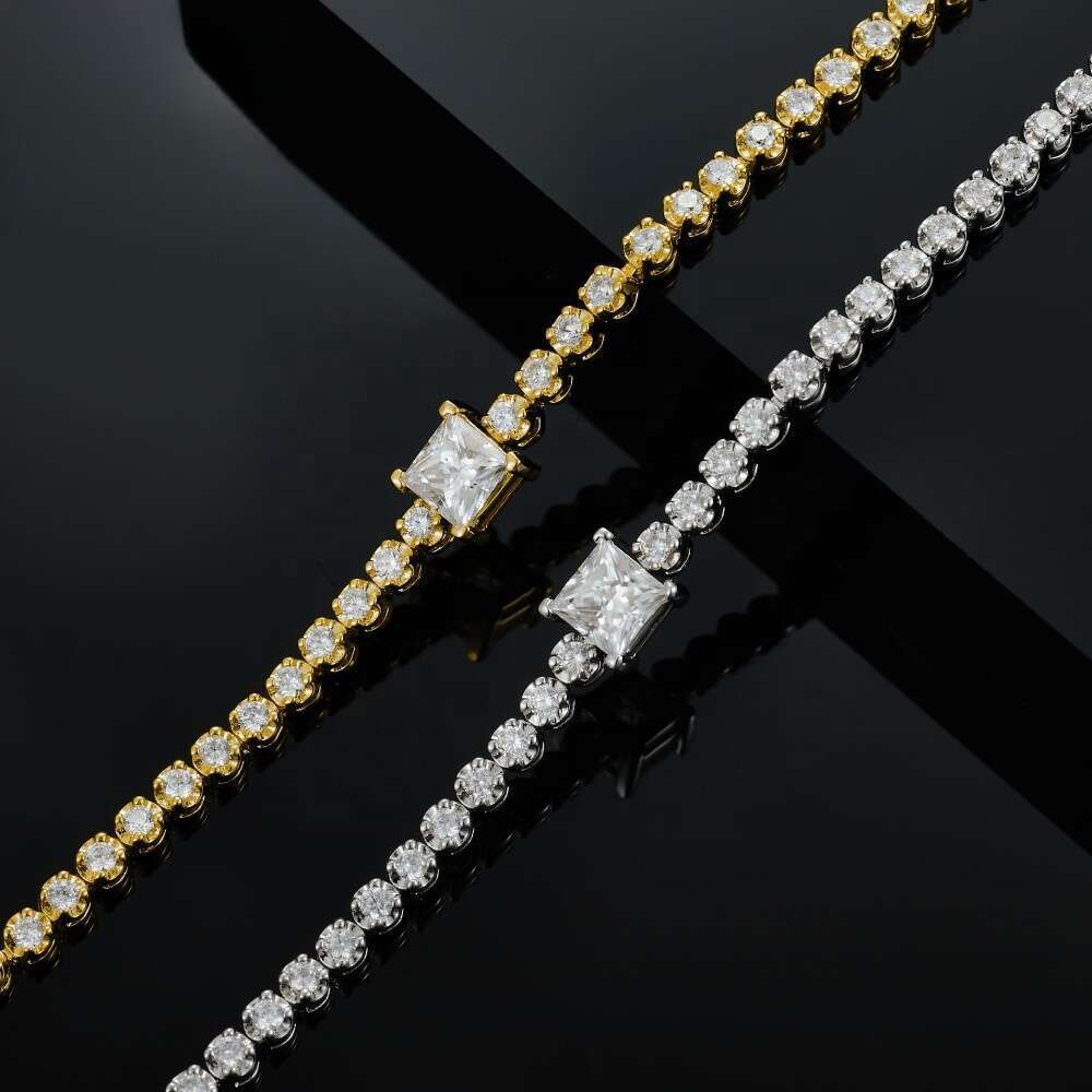 Hot Sale Square Dia Tennis Chain Customized Moissanite Sier Link Classic Bracelet