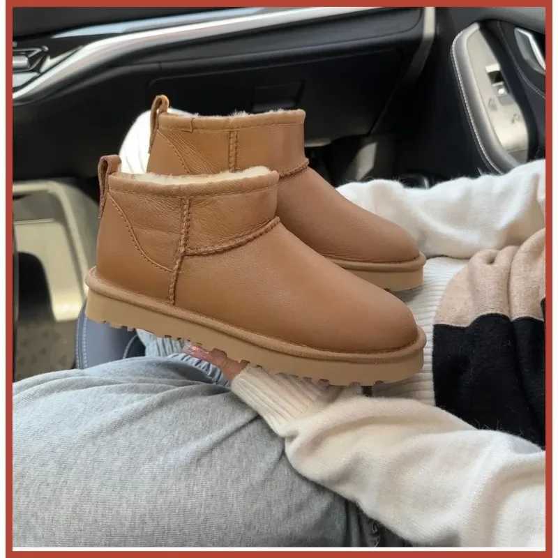 Waterproof Smooth Leather Snow Boots HighQuality Pure Wool Warm Womens Boots High Top Low Top Flat Bottom Womens Boots L250905