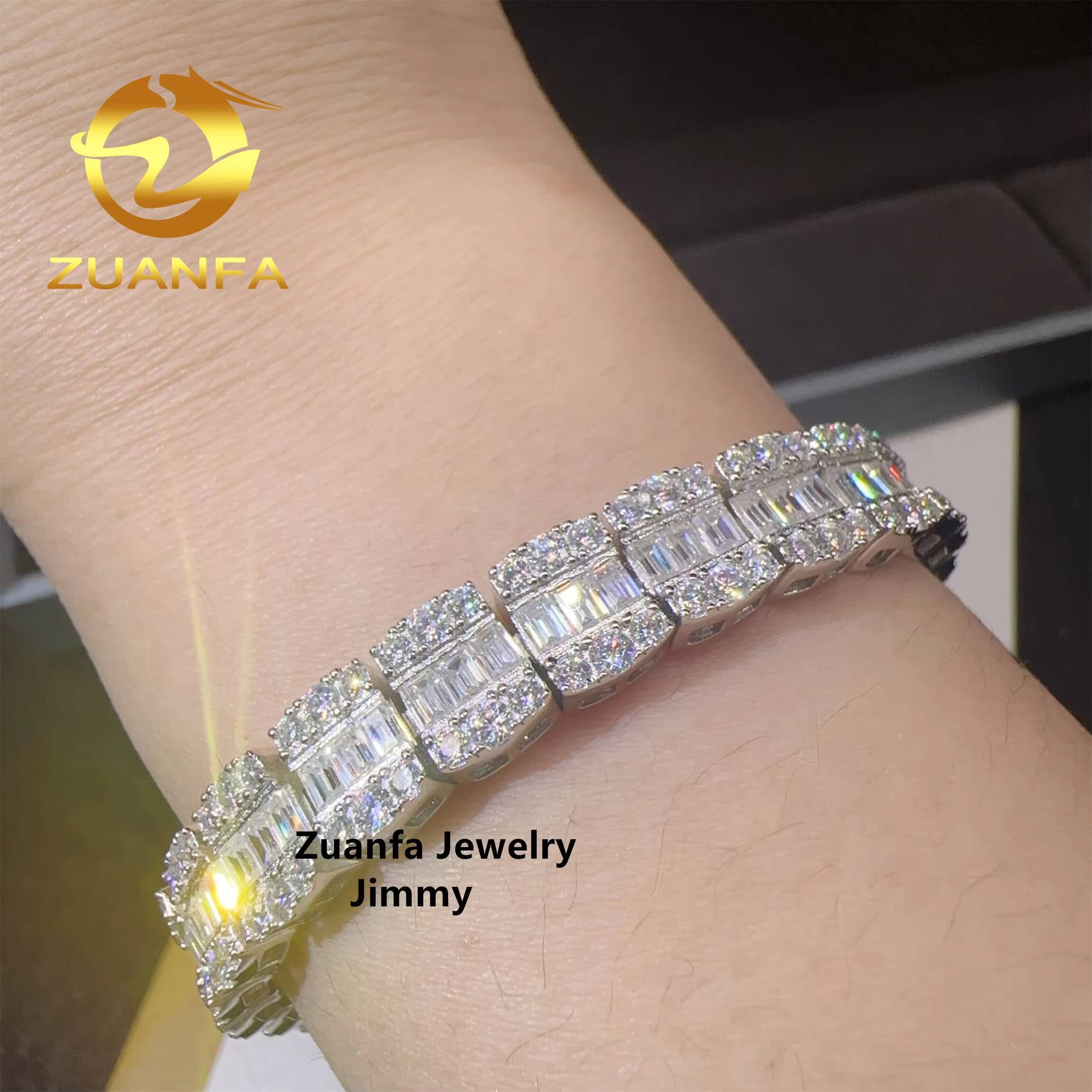 Fashion Style 85MM GRA Certificate Hip Hop 925 Silver White Color VVS1 Bgauette Moissanite Diamond Cluster Tennis Bracelet Men