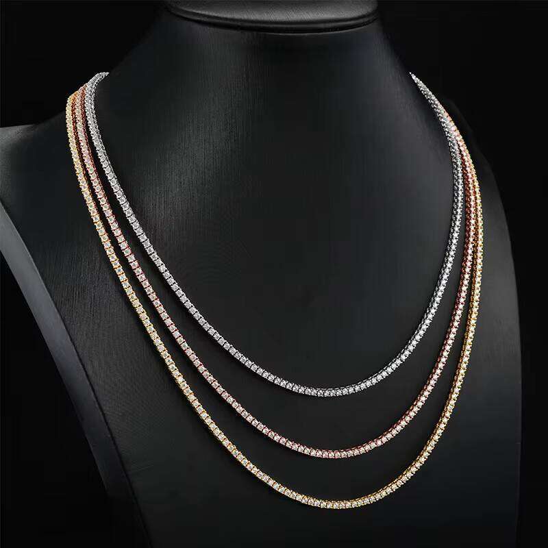 Wholesale Iced Out Dia Sier 2MM Moissanite Tennis Chain Necklace