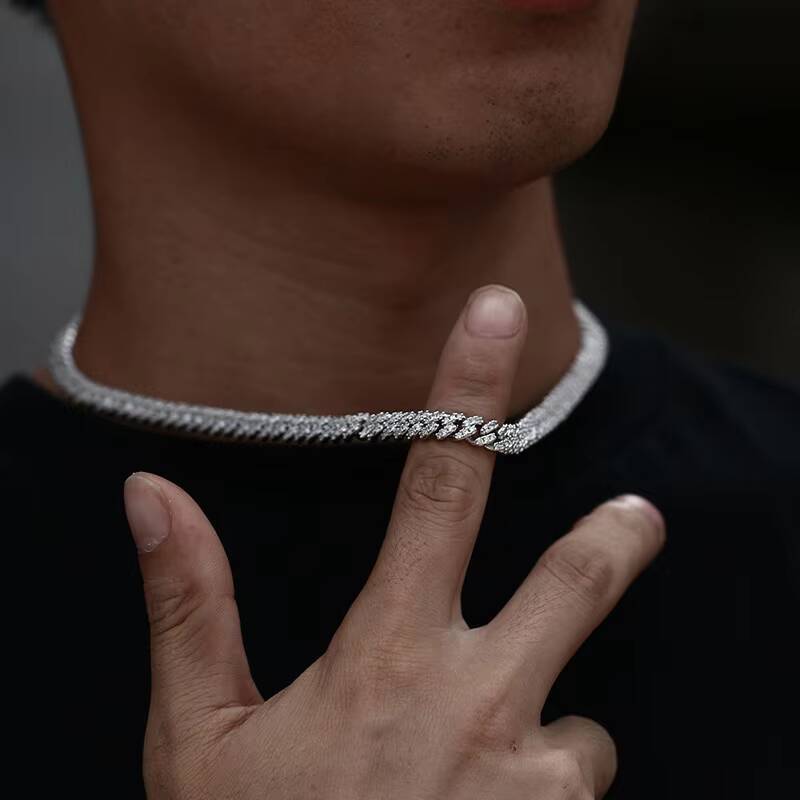 Hip Hop Jewelry Manufacturer 3A Moissanite Gold Diamond 925 Silver 6mm Cuban Link Chain Necklace